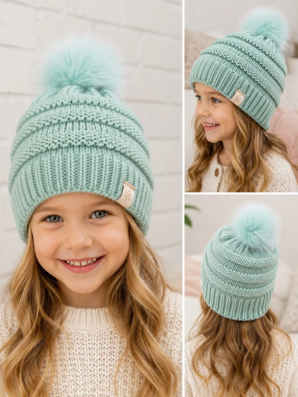 SO Mint Chunky Knit Pom Pom Beanie | Kids One Size